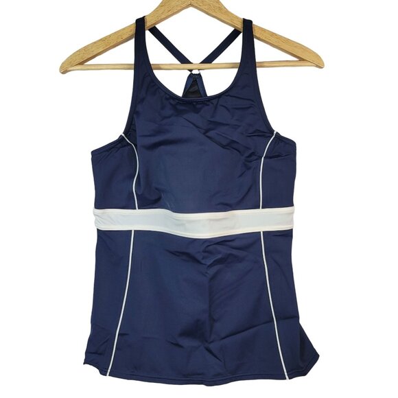 Lands' End Womens Tankini Blue Size 12 Shelf Bra Modest Scoop Neck Racerback - Picture 8 of 10